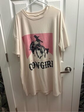 Avery Cream with Pink & Black 'COWGIRL' Rodeo Graphic dress